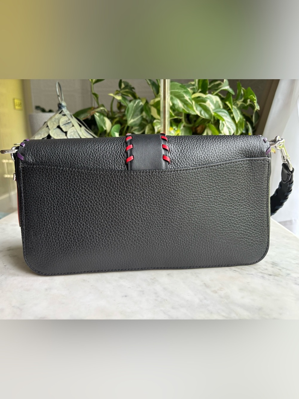 Coach Black Leather Georgie Shoulder Bag with Multicolor Whipstitch - Picture 2 of 13